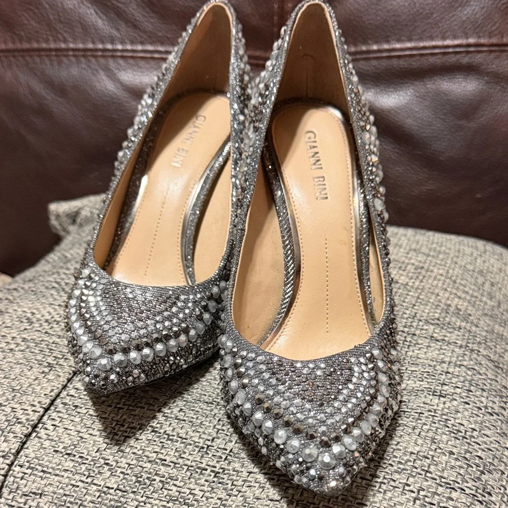 Gianni Bini Crystal Embellished Pointed-Toe Pumps - Silver